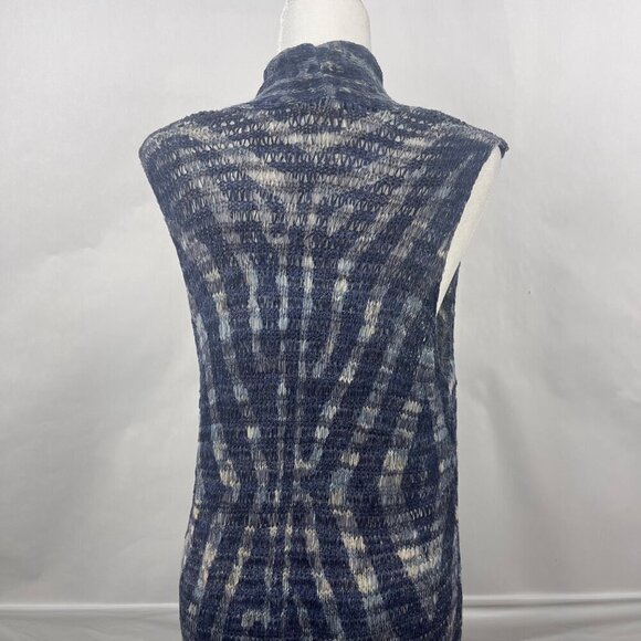 Chicos Blue Knitted Waterfall Duster Vest Size 2 Sleeveless Open Front - Picture 11 of 12